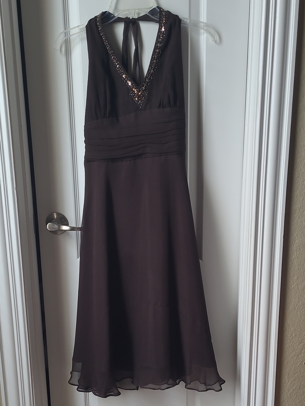 Signature by Robbie Bee Chocolate Brown Sequin V-Neck Midi Dress